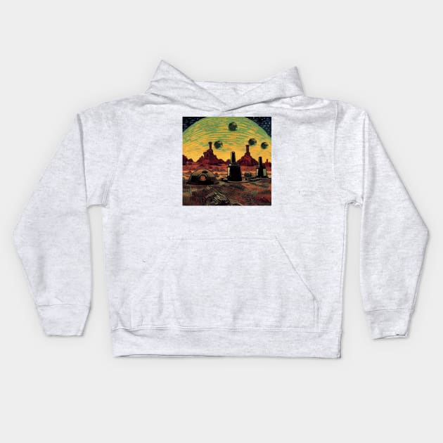 Starry Night in Mos Eisley Tatooine Kids Hoodie by Grassroots Green